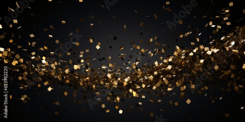 Realistic Golden Confetti Shower: Vibrant Celebration on Black Background