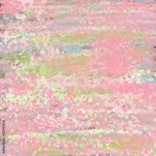 花畑のような一面に広がるピンクや淡い黄緑のテクスチャ Pink and light green texture like a flower field.