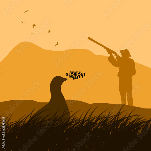 фотографія A grouse in a meadow with a bird hunter in a barren desert, with bold text on mo