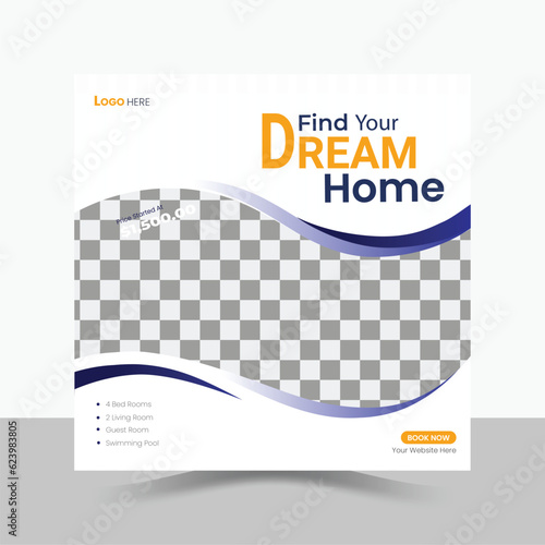 Modern Real Estate Social Media Post Design Template.