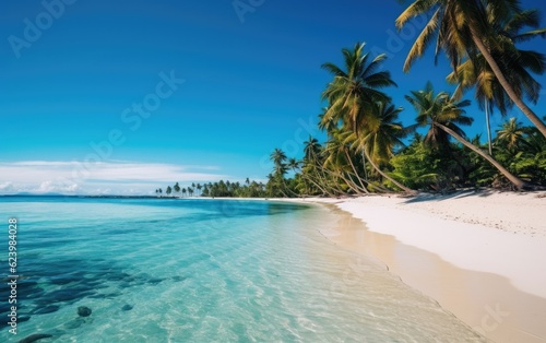 Beautiful beach with white sand and turquoise water, Generative AI © tonstock