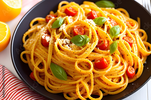 spaghetti with tomato sauce, putanesca pasta
Generative AI photo