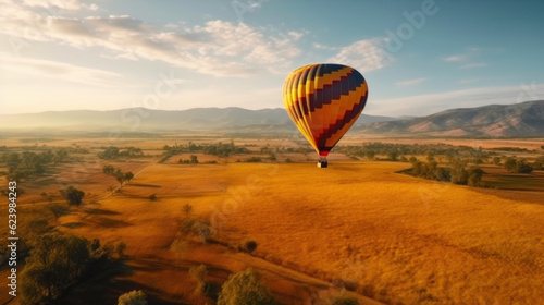 Hot Air Balloon Drifting Through a Picturesque Setting. Generative AI © Andrii 