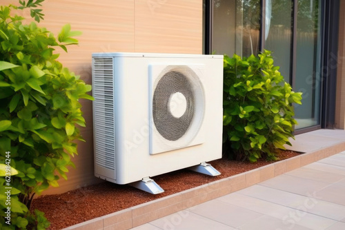 Energy-Efficient Heat Pump Enhancing Modern Home Comfort. Generative AI © Andrii 