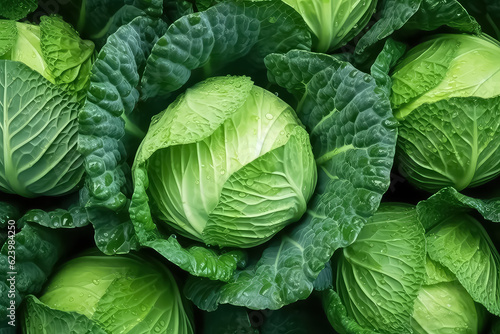 seamless background of many beautiful and shiny cabbage, top view.