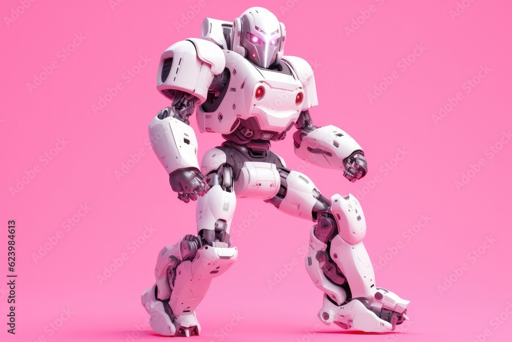 Fototapeta premium Illustration of futuristic robot isolated on pastel color background, Generative AI