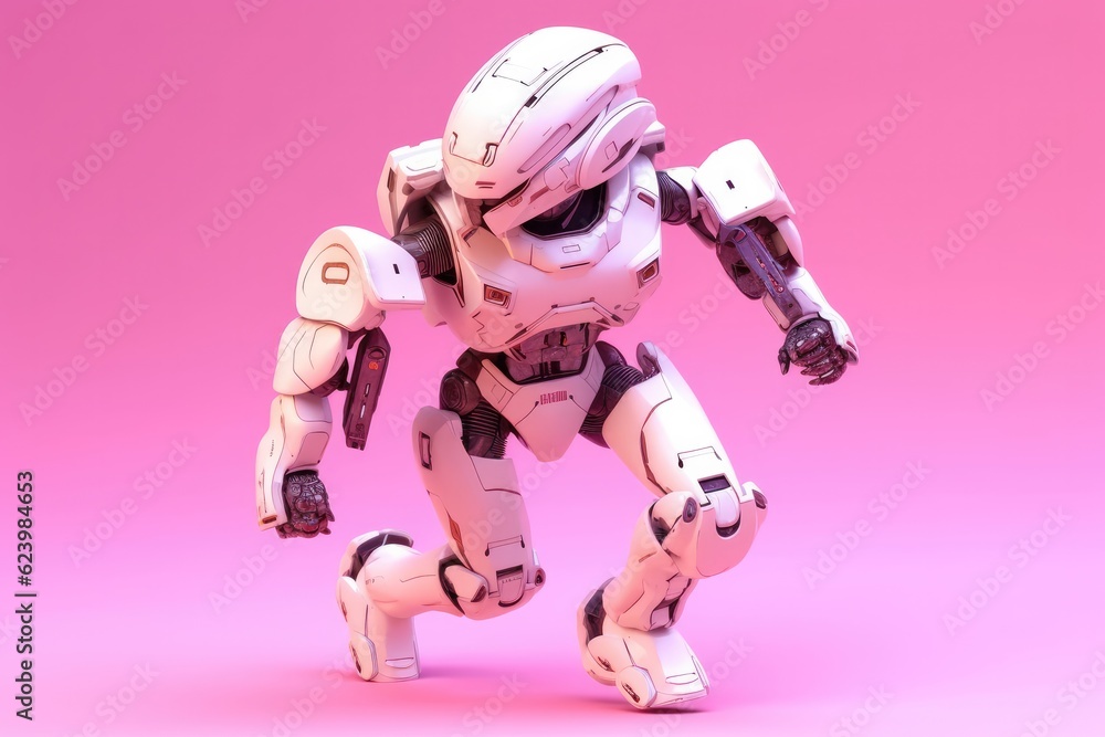 Illustration of futuristic robot isolated on pastel color background, Generative AI Illustration of futuristic robot isolated on pastel color background, Generative AI
