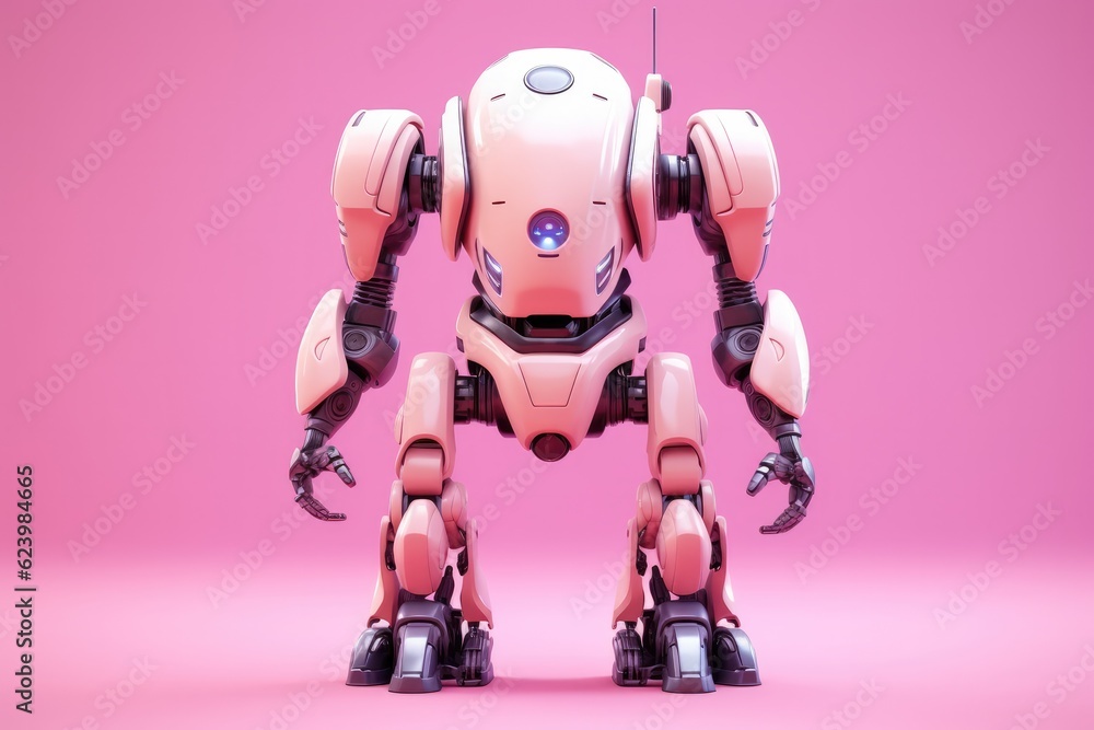 Fototapeta premium Illustration of futuristic robot isolated on pastel color background, Generative AI