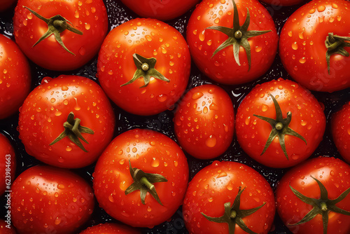 seamless background of many beautiful and shiny tomato, top view.
