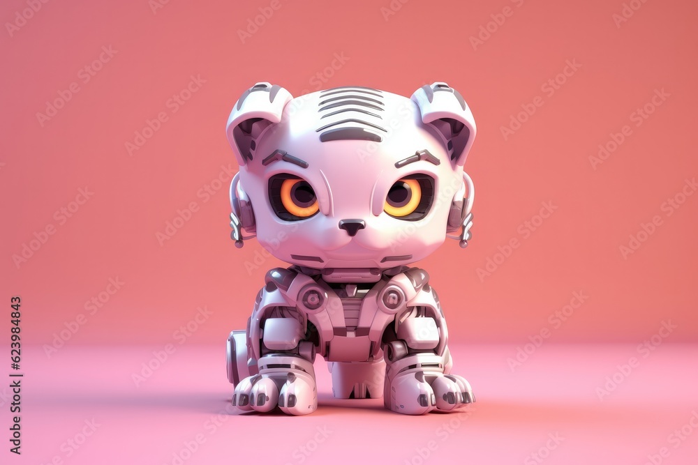 Illustration of futuristic dog robot isolated on pastel color background, Generative AI Illustration of futuristic dog robot isolated on pastel color background, Generative AI