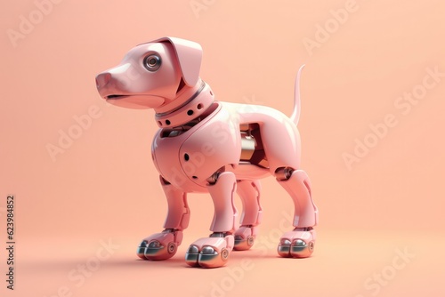 Illustration of futuristic dog robot isolated on pastel color background  Generative AI