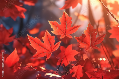 close-up of red maple falling leaves