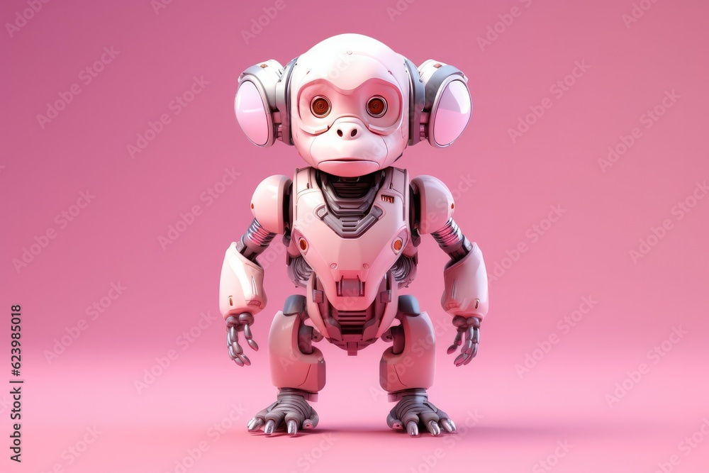Illustration of futuristic lion / tiger robot isolated on pastel color background, Generative AI Illustration of futuristic lion / tiger robot isolated on pastel color background, Generative AI