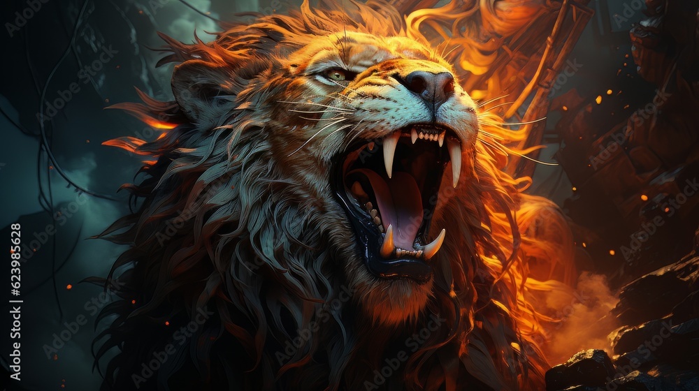  lion with burning eyes made with generative AI