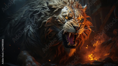 image lion with burning eyes made with generative AI