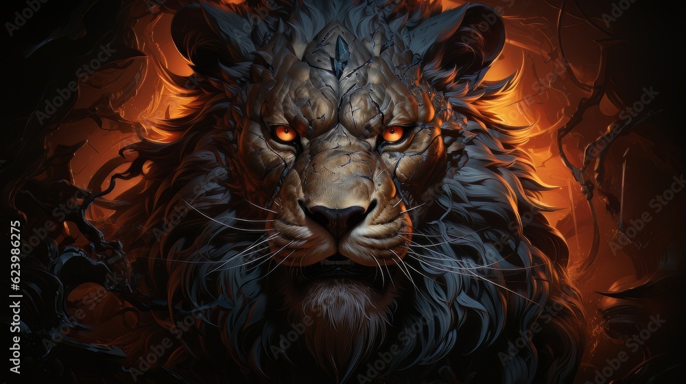 image lion with burning eyes made with generative AI
