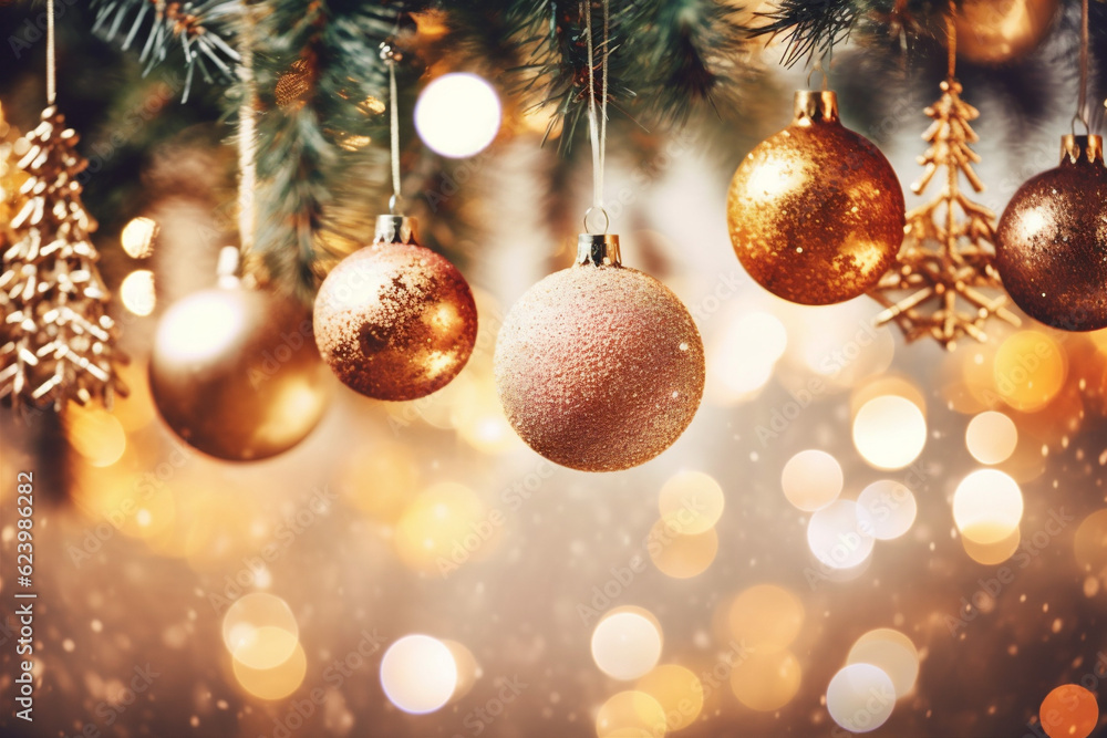 background holiday new snowflakes christmas card gold tree year decoration celebrate christmas. Generative AI. background holiday new snowflakes christmas card gold tree year decoration celebrate christmas. Generative AI.