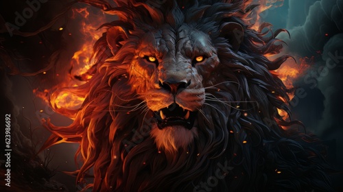  image lion with burning eyes made with generative AI © Vitalii But