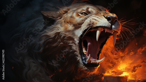  image lion with burning eyes made with generative AI
