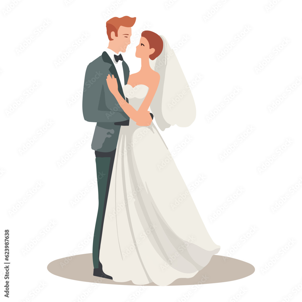 Fototapeta premium bride and groom couple wedding vector illustration