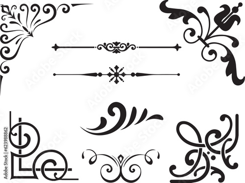 set of black hand drawn decorative corners with botanical design elements 
