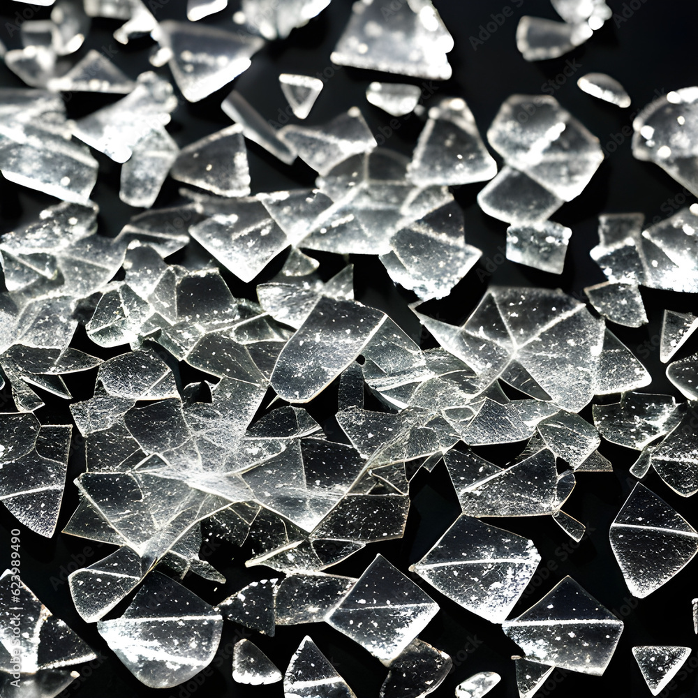 Smashed Glass Particles broken glass pieces on black background, smashed glass texture, shards ...