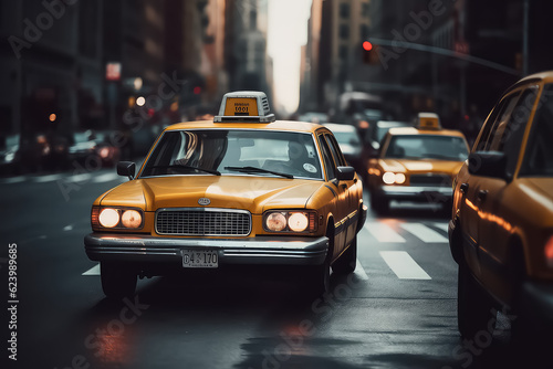 Yellow Taxi in Manhattan, New York City in USA, AI © yurakrasil