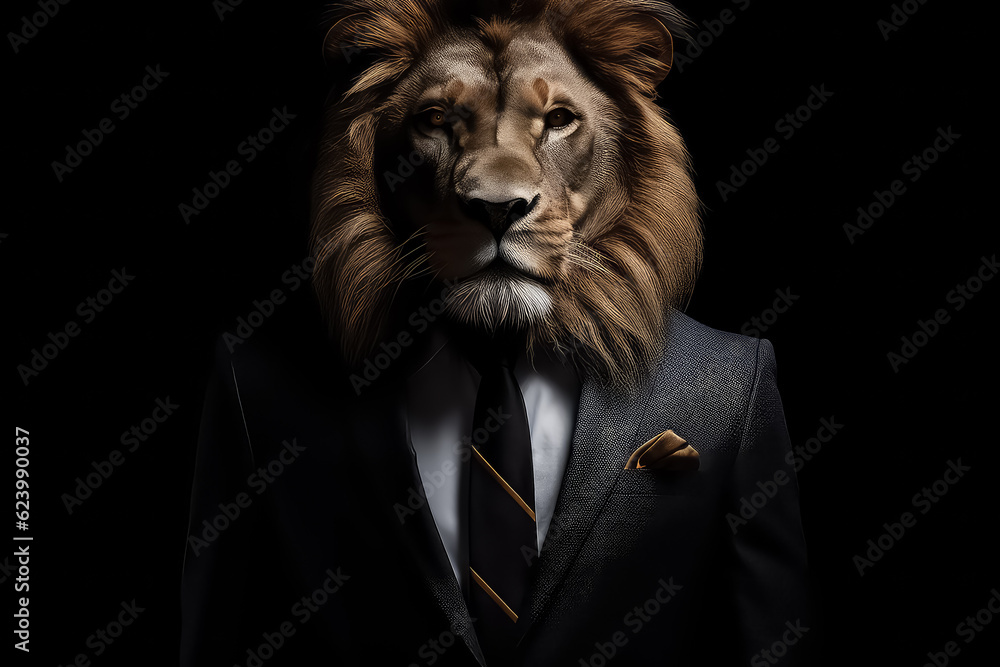 Lion in Business Suit on black background, AI Lion in Business Suit on black background, AI