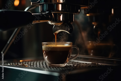 Close up of espresso pouring from coffee machine  AI