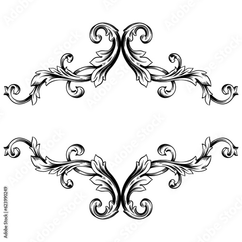 Classical baroque decorative filigree calligraphy element frame or border.