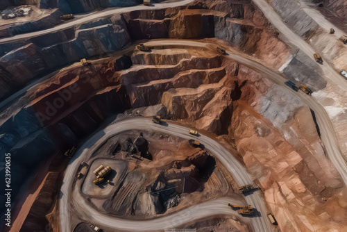 Aerial view of a coal quarry in a mine. AI