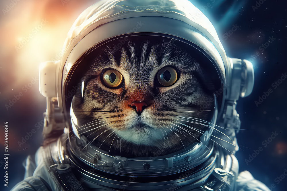cat astronaut in a space suit with a helmet, AI