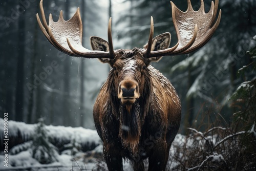 majestic-moose-in-the-snow-in-the-forest-generative-ai