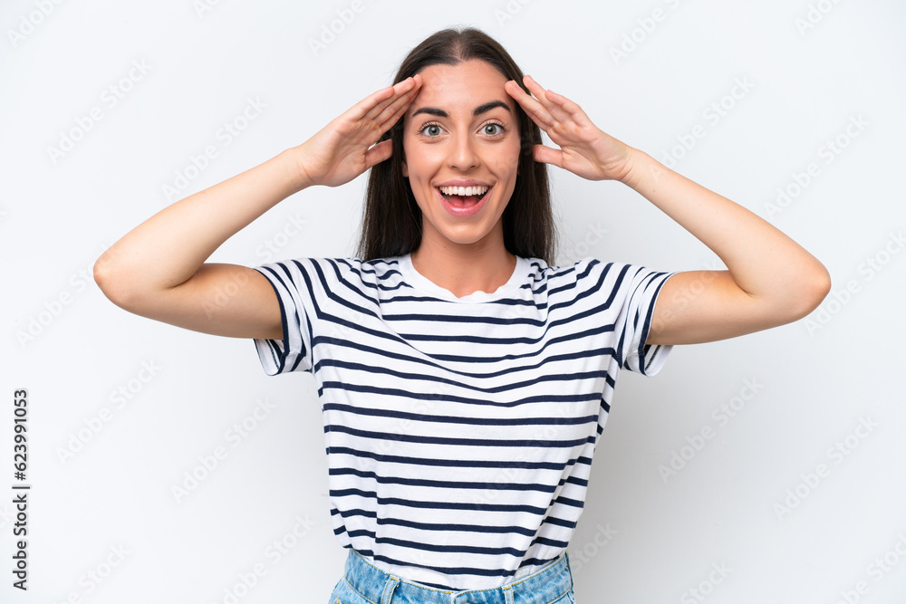 Young caucasian woman isolated on white background with surprise expression Young caucasian woman isolated on white background with surprise expression