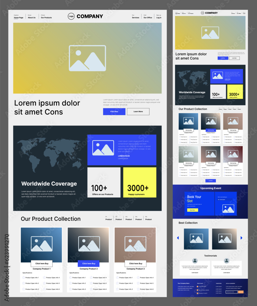 New website UI design landing page wireframe isolated on gray background - vector illustration