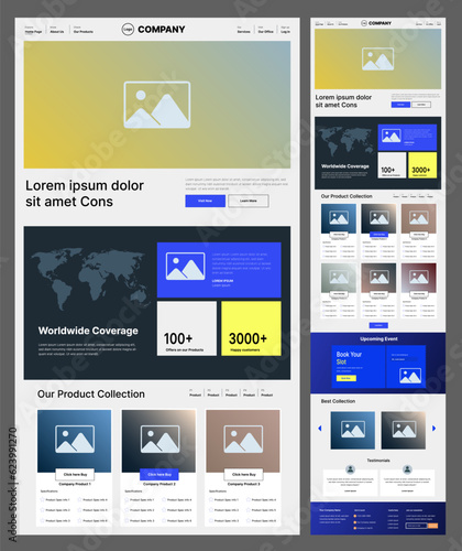 New website UI design landing page wireframe isolated on gray background - vector illustration