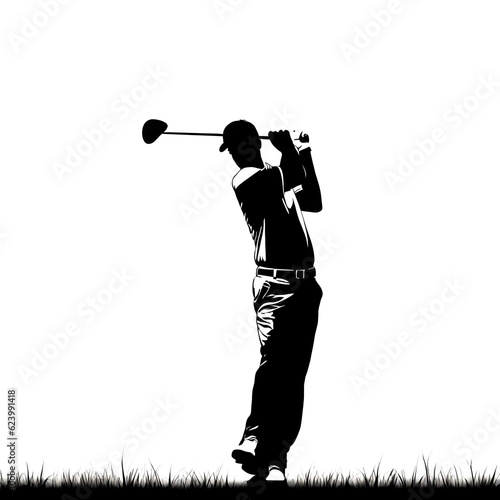 Black silhouette of a man golfing. (AI-generated fictional illustration) 