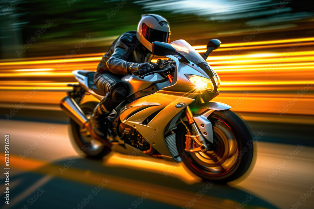 Speeding Motorcycle Rider on the Interstate. Generative AI