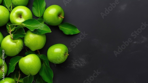 Green Apples against a Black Chalkboard. Generative AI