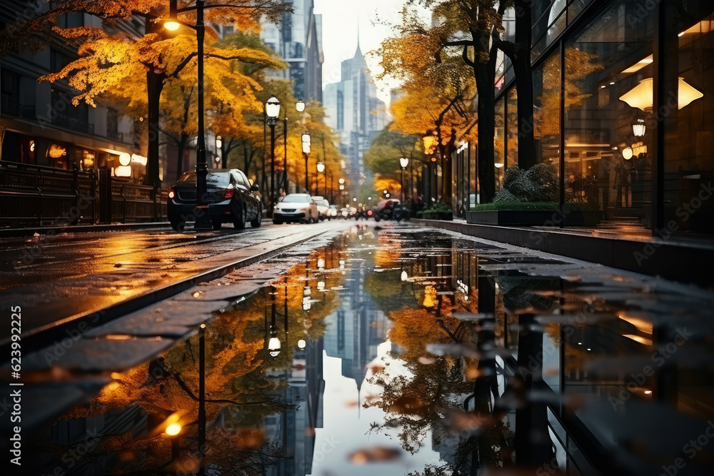 Autumn city landscape, orange golden foliage, fall wallpaper, AI Generated Autumn city landscape, orange golden foliage, fall wallpaper, AI Generated