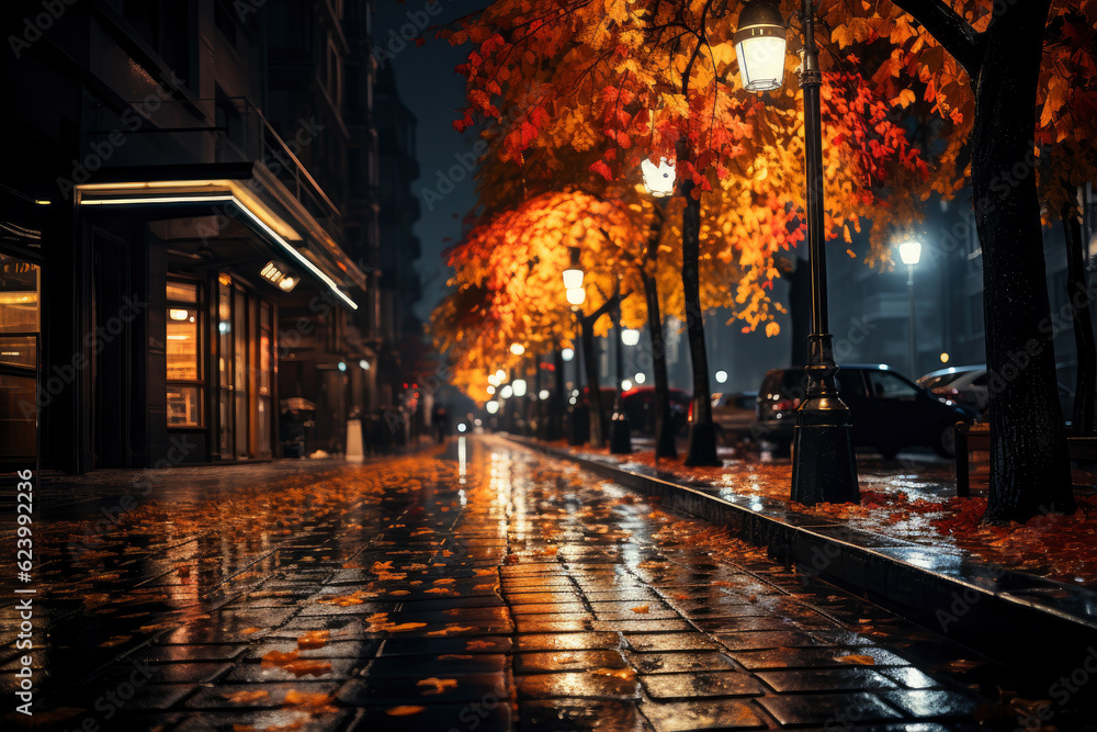 Autumn city landscape, orange golden foliage, fall wallpaper, AI Generated Autumn city landscape, orange golden foliage, fall wallpaper, AI Generated