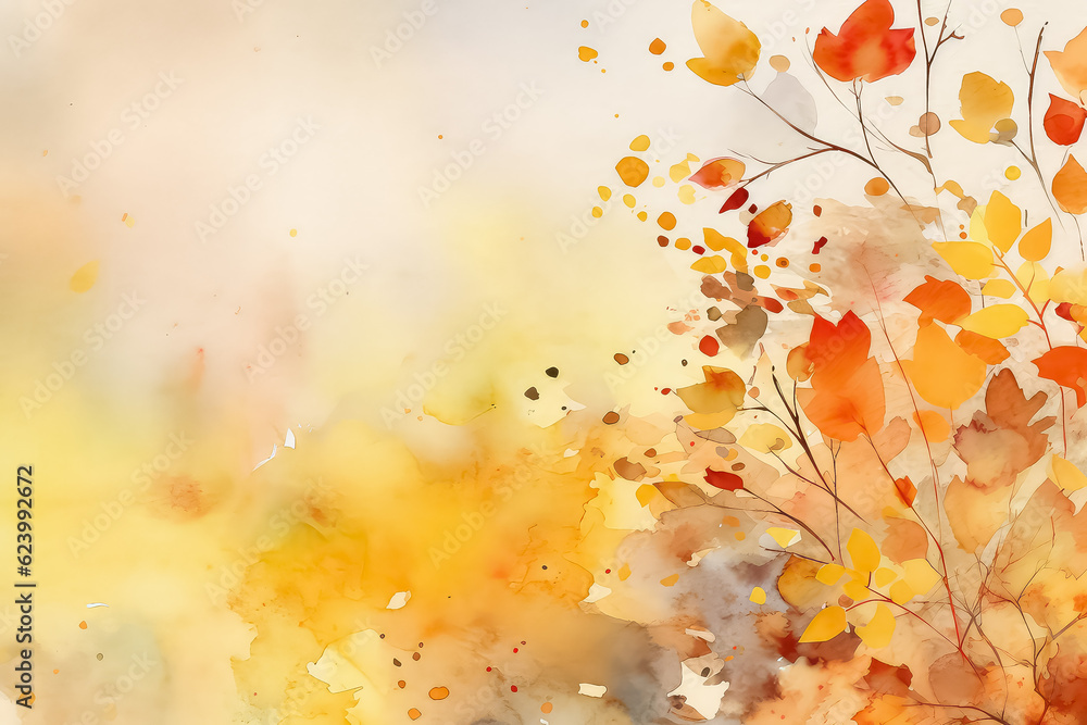 Leaves background in watercolor style - abstract autumn pattern, AI