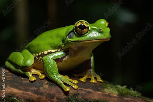 Image of green frog in nature forest. Amphibian. Illustration, Generative AI. © yod67