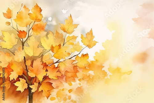 Leaves background in watercolor style - abstract autumn pattern  AI