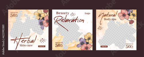 Beauty Center Spa Social media post with watercolor background