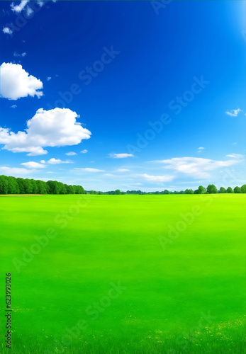 Green meadow and blue sky  Generative AI Illustration.