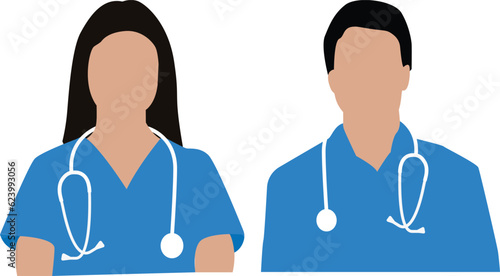 Set Of Doctors And Nurses. Vector Silhouette Illustration Isolated On A White Background. doctor silhouette and nurse silhouette.