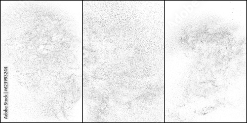 Set of distressed black texture. Dark grainy texture on white background. Dust overlay textured. Grain noise particles. Rusted white effect. Vector illustration, Eps 10.