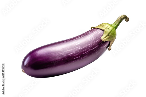 Side view of Isolated eggplant on cutout PNG transparent background. Generative AI