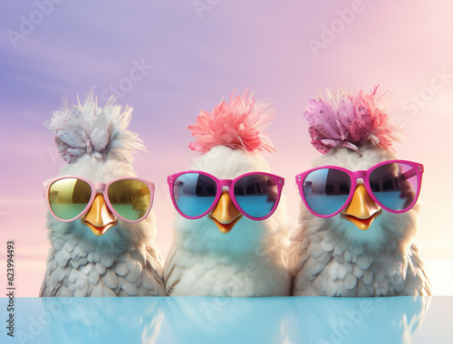 Easter male chicken background poultry white farming red hen bird sunglasses yellow animal funny